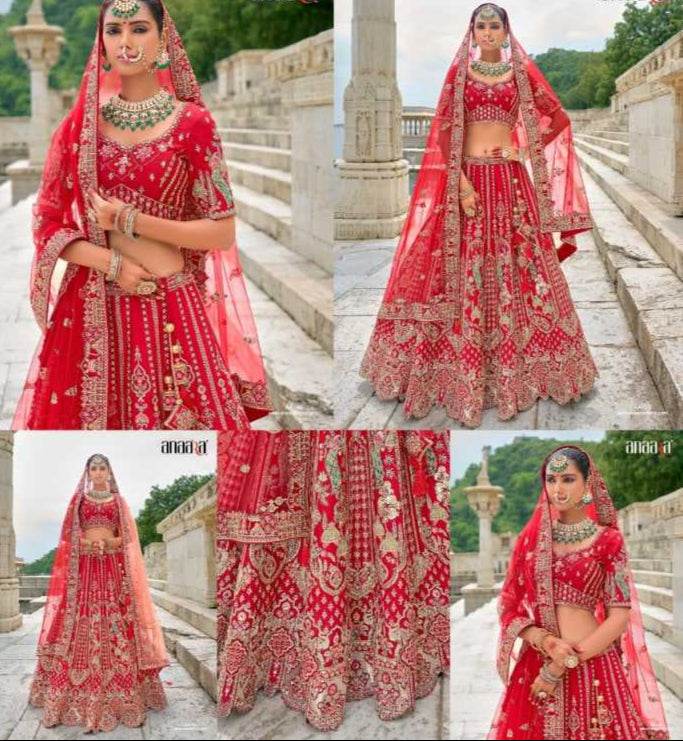 Velvet Rajwada Lehenga Wedding Embroidered Lehenga for Brides - MYLUXURY LANE ENTERPRISE